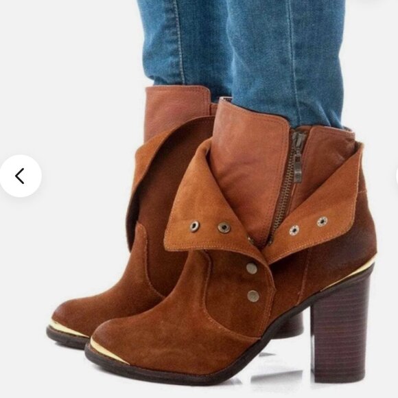 Zigi Girl Brown Suede Booties Boots Womens Size 9 Zip Snap Layer Toe Cap - Picture 1 of 16